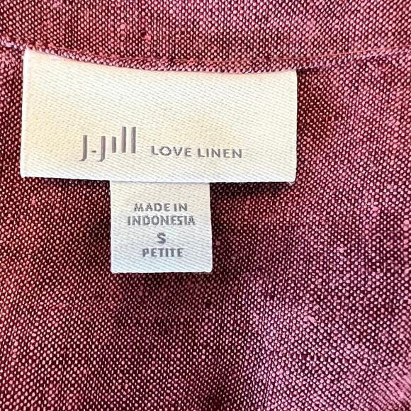 J. Jill Love Linen A-Line Dress Women's Size S/P Burgundy Short Sleeve V-Neck - Picture 5 of 7